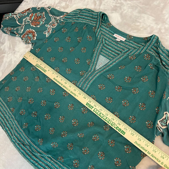Knox Rose Shirt Womens XXL Green/Blue Boho Floral Print Blouse Lightweight Comfy - Picture 7 of 11